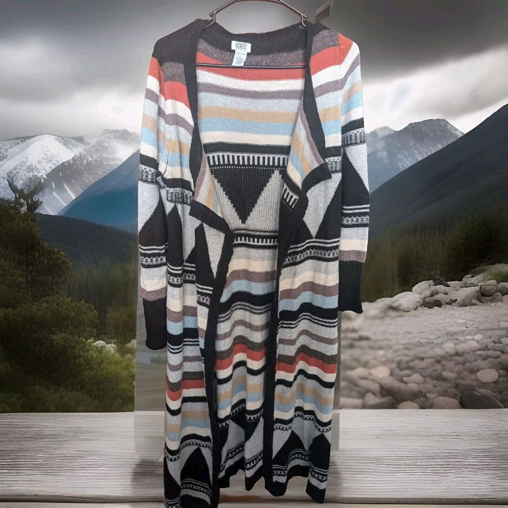 Monroe and Main Maxi Sweater Aztec Duster Open Cardigan Southwest L Angora Wool